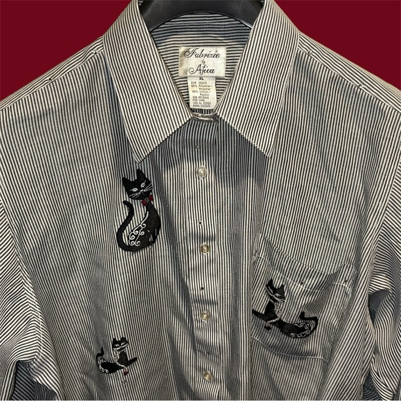 Vintage Women’s Blouse Black & White Striped w/ Sequin & Embroidered Cats - Picture 8 of 10